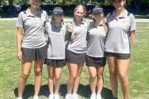 Courtesy photo Boulder City High School girls golf team celebrates a league victory at Boulder ...