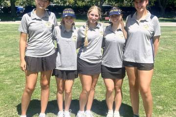 Courtesy photo Boulder City High School girls golf team celebrates a league victory at Boulder ...