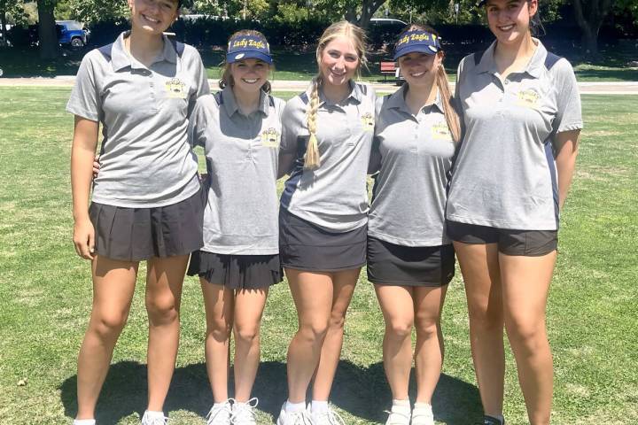 Courtesy photo Boulder City High School girls golf team celebrates a league victory at Boulder ...