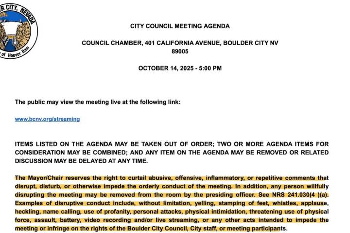 (Screenshot) Latest agenda for a city council meeting with the new language about "disruptive b ...