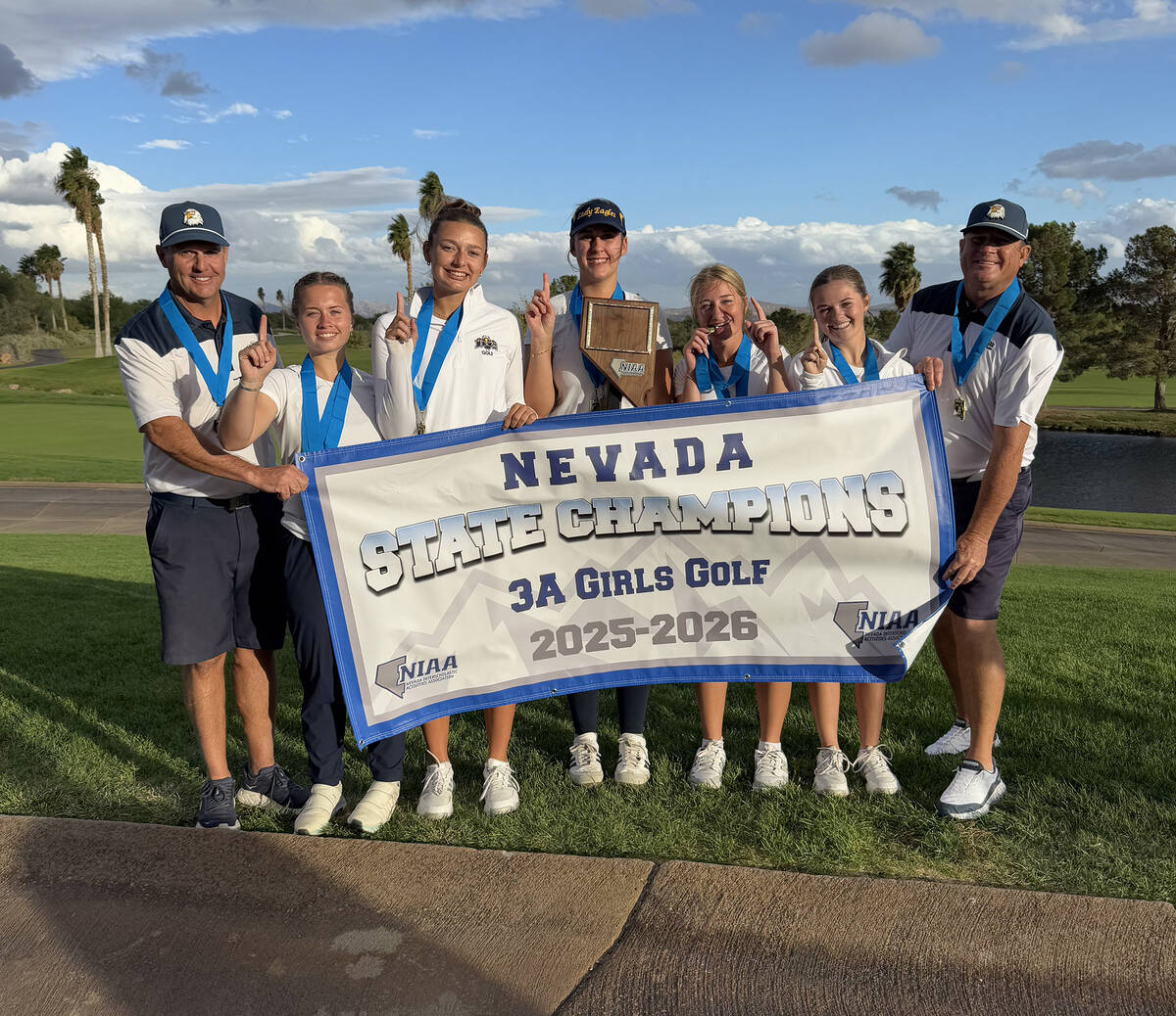 Courtesy photo Boulder City High School girls golf celebrates their state championship on Oct. 14.