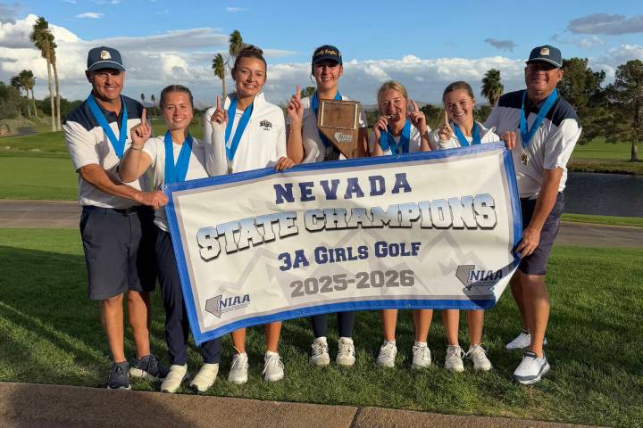 Courtesy photo Boulder City High School girls golf celebrates their state championship on Oct. 14.