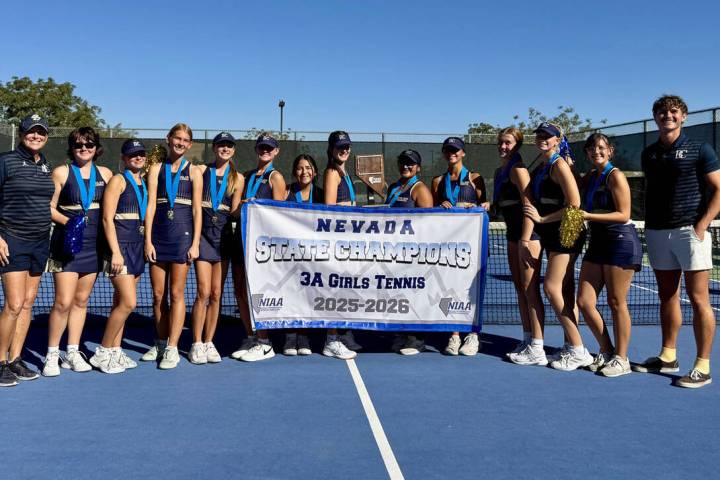 Photo courtesy Rachelle Huxford Boulder City High School girls tennis celebrates winning the 3A ...