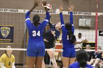 Robert Vendettoli/Boulder City Review Mya Avila goes up for a spike against Cristo Rey on Oct. ...