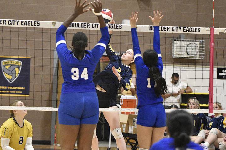 Robert Vendettoli/Boulder City Review Mya Avila goes up for a spike against Cristo Rey on Oct. ...