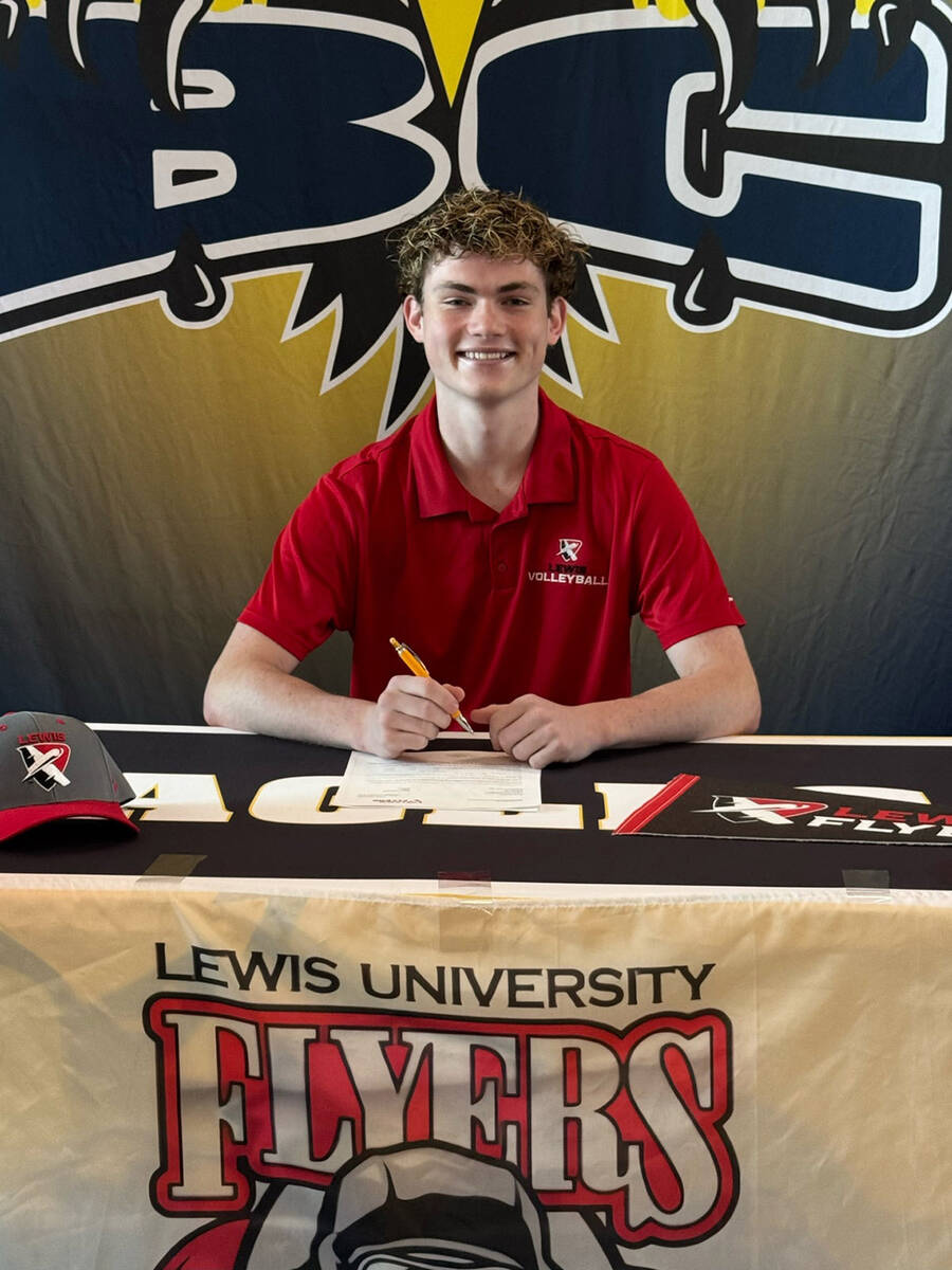 Boulder City High School boys volleyball star David Zwahlen signs his national letter of intent ...