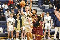 Robert Vendettoli/Boulder City Review Boulder City guard Tyler Bradshaw goes up for a layup aga ...