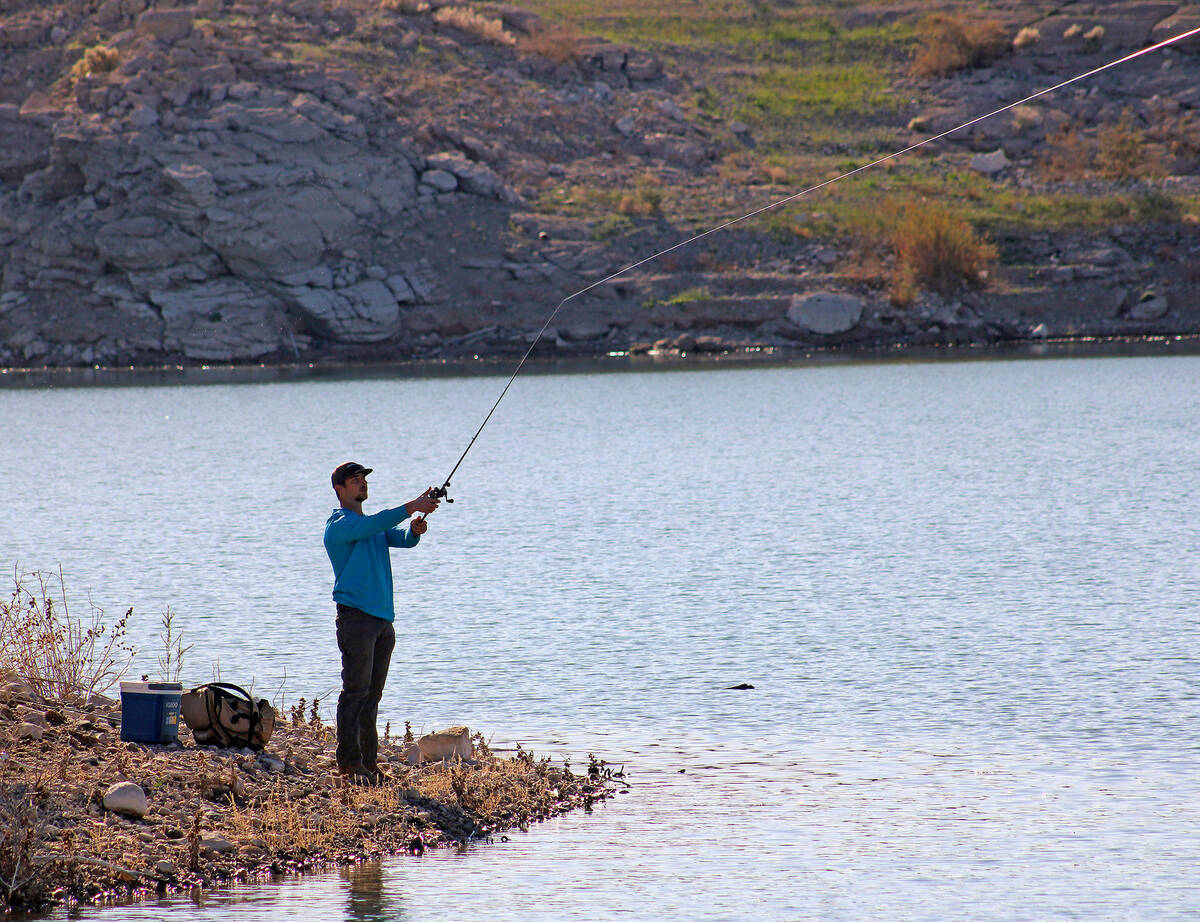 Ron Eland/Boulder City Review A lone fisherman casts his line Saturday at Government Wash.