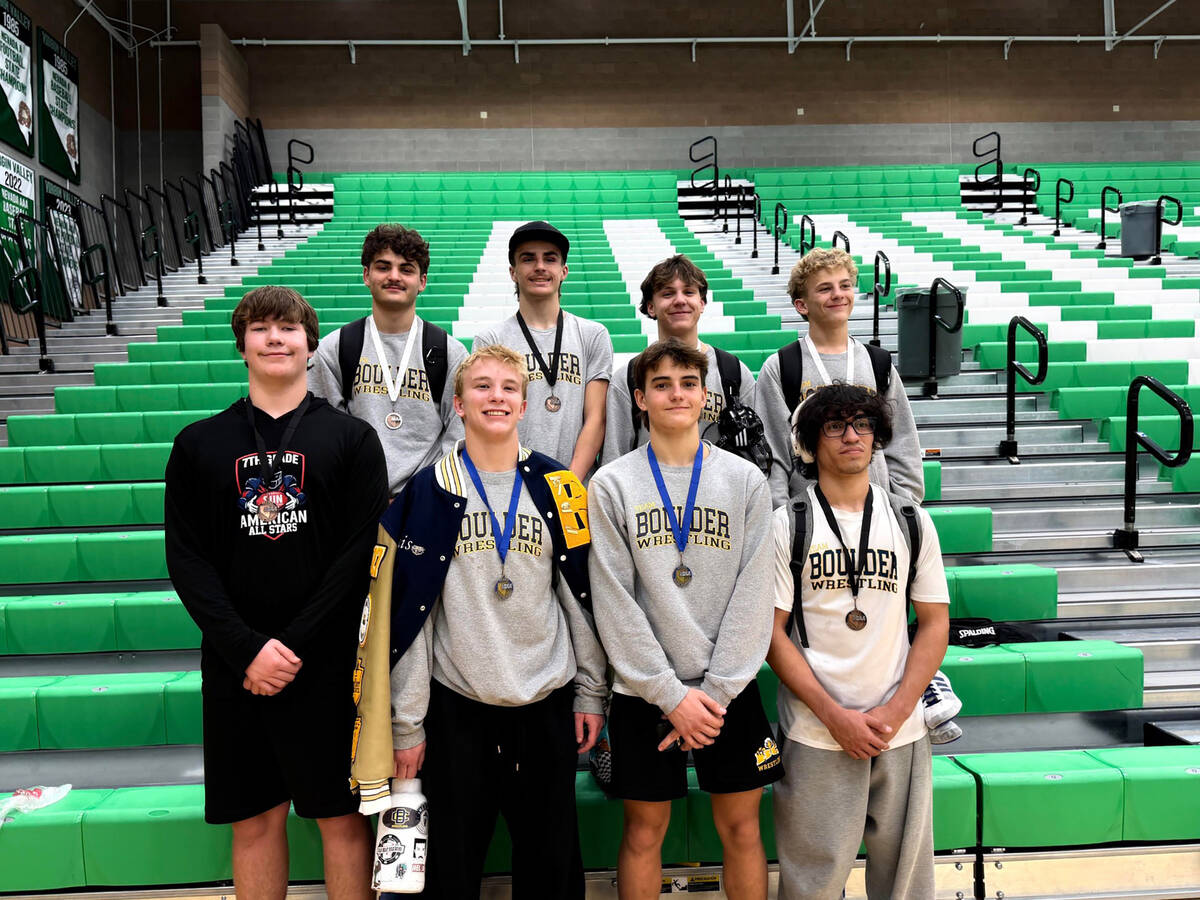 Photo courtesy Kevin Ruth Boulder City wrestlers, from left, Nate Lewis, Jackson Buettner, Juli ...
