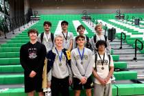 Photo courtesy Kevin Ruth Boulder City wrestlers, from left, Nate Lewis, Jackson Buettner, Juli ...