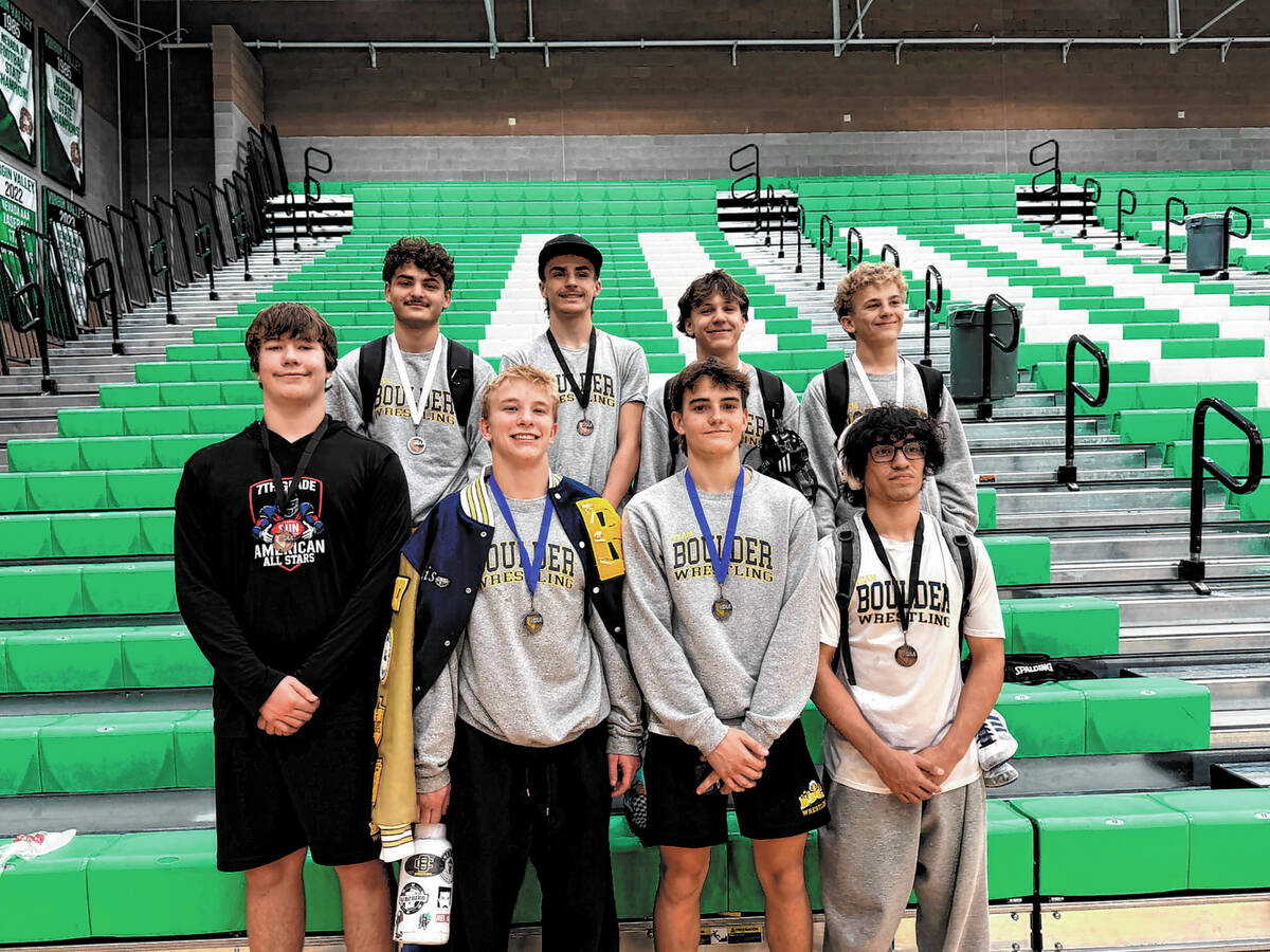 Photo courtesy Kevin Ruth Boulder City wrestlers, from left, Nate Lewis, Jackson Buettner, Juli ...