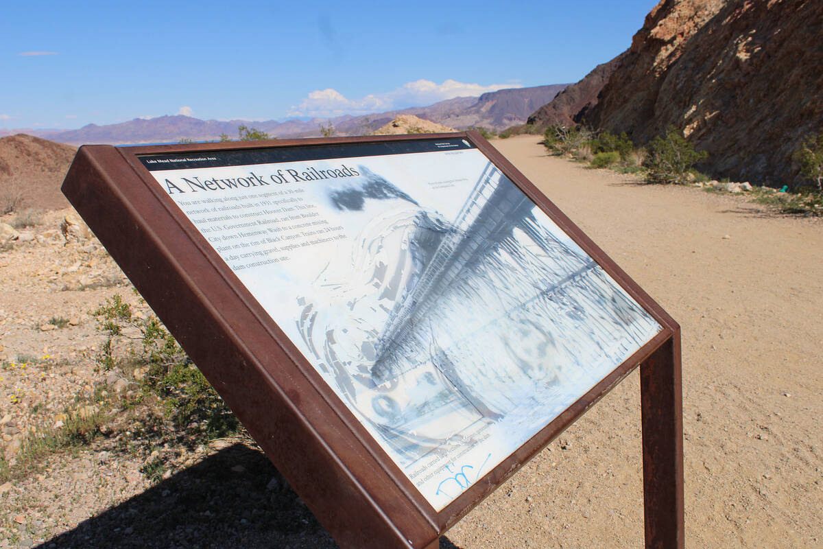 Ron Eland/Boulder City Review This sign gives a brief history of the Historic Railroad Trail, w ...
