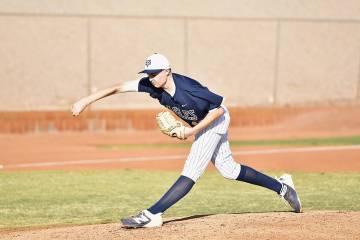 Robert Vendettoli/Boulder City Review Boulder City pitcher Tate Crine throws strikes against 5A ...