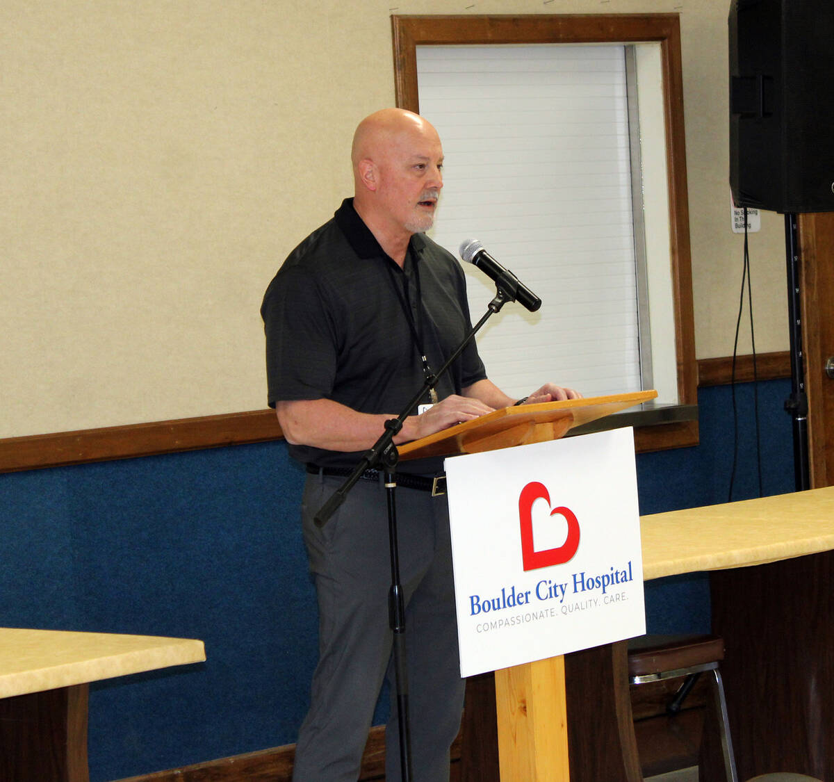 Ron Eland/Boulder City Review Boulder City Hospital CEO Tom Maher spoke to nearly 100 people la ...