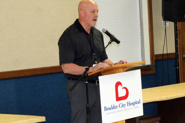 Ron Eland/Boulder City Review Boulder City Hospital CEO Tom Maher spoke to nearly 100 people la ...