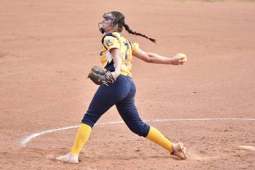 Robert Vendettoli/Boulder City Review Softball star Rhiley Beck throws a no-hitter against The ...
