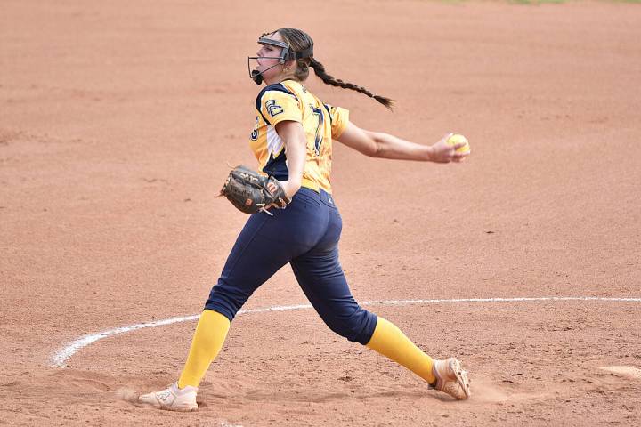 Robert Vendettoli/Boulder City Review Softball star Rhiley Beck throws a no-hitter against The ...