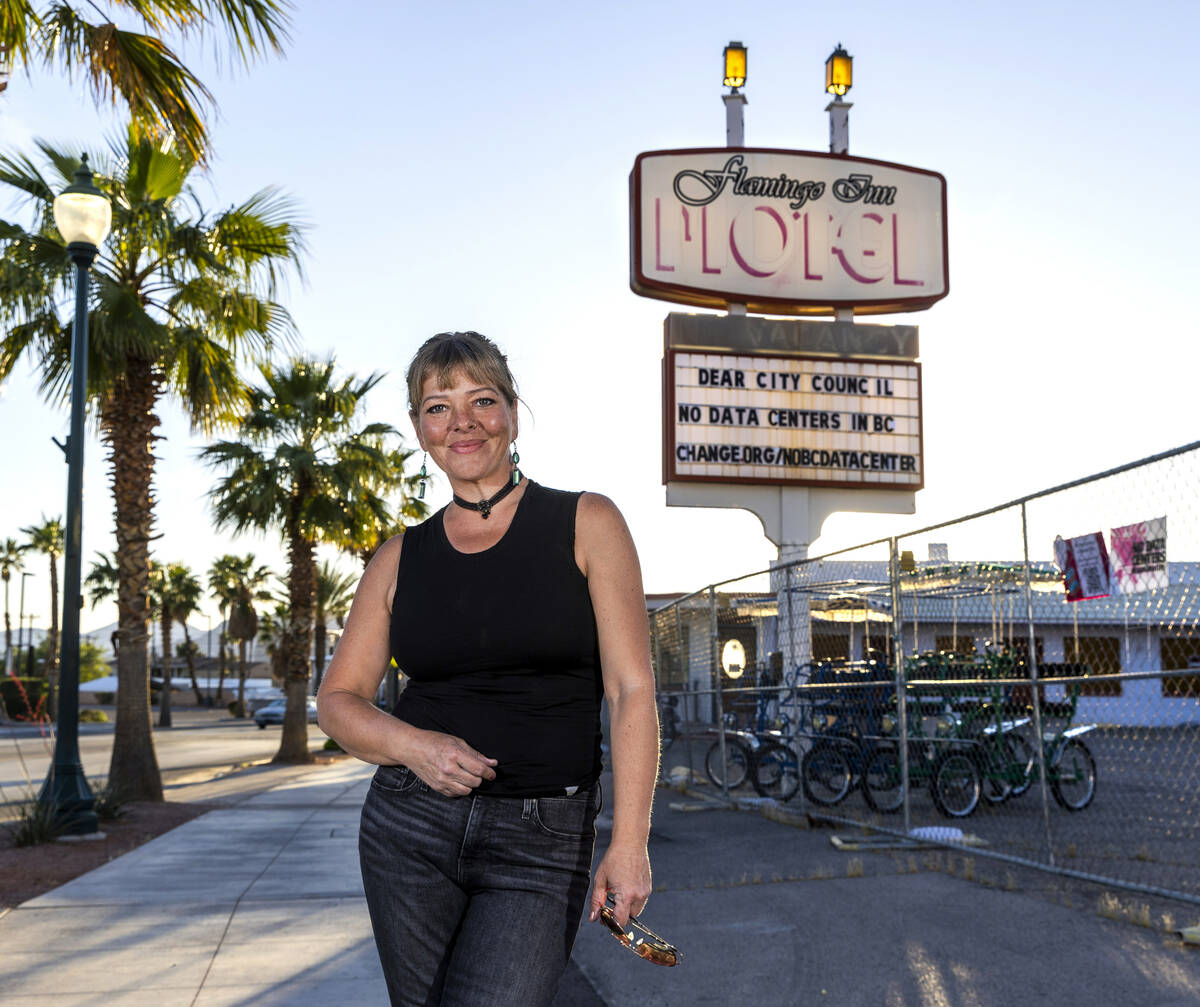 Brynn deLorimier, right, who started the petition against data centers in Boulder City, at her ...