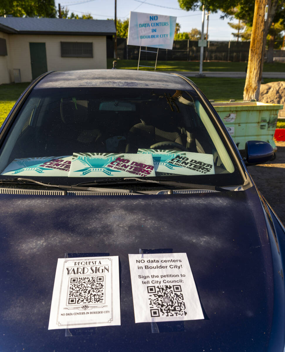 Car owned by Brynn deLorimier, who started the petition against data centers in Boulder City, p ...