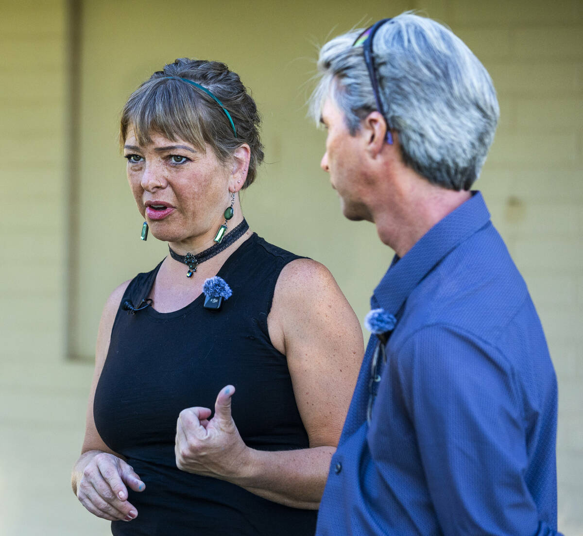 Brynn deLorimier, who started the petition against data centers in Boulder City, speaks beside ...