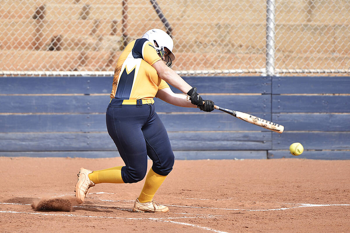 Robert Vendettoli/Boulder City Review Boulder City softball star Payton Rogers put the ball in ...