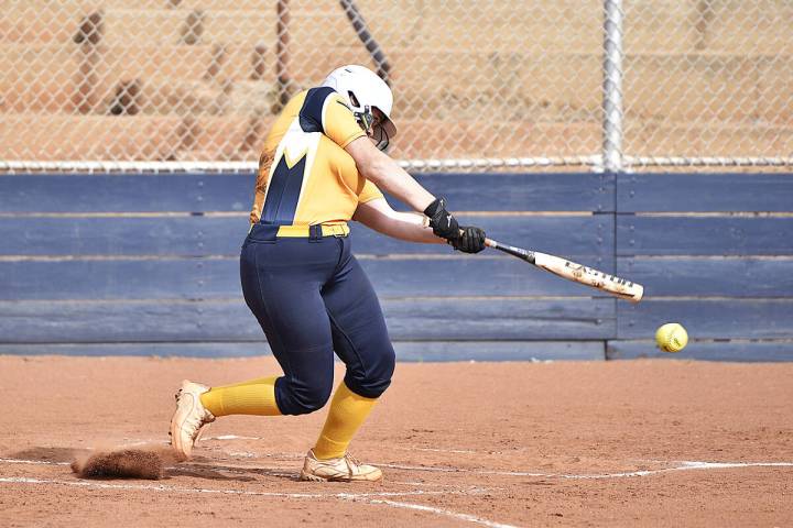 Robert Vendettoli/Boulder City Review Boulder City softball star Payton Rogers put the ball in ...