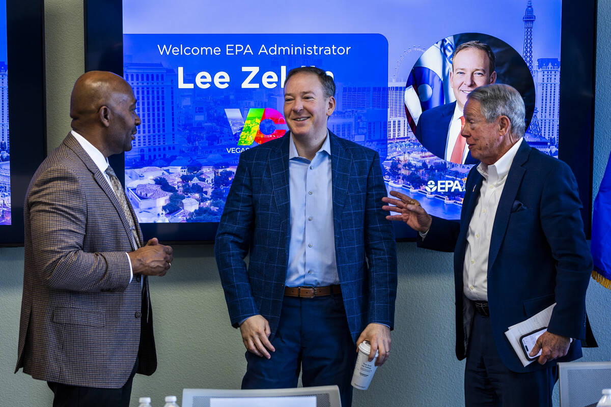 U.S. Environmental Protection Agency Administrator Lee Zeldin, center, talks with Bryant Thornt ...