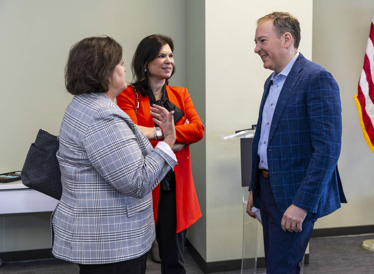 U.S. Environmental Protection Agency Administrator Lee Zeldin, center, talks with Betsy Fretwel ...