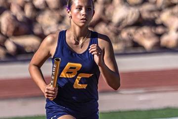 Photo courtesy Cathrin Goode Boulder City's Zoey Hayes sprints during the Eagles 4x800 rel ...