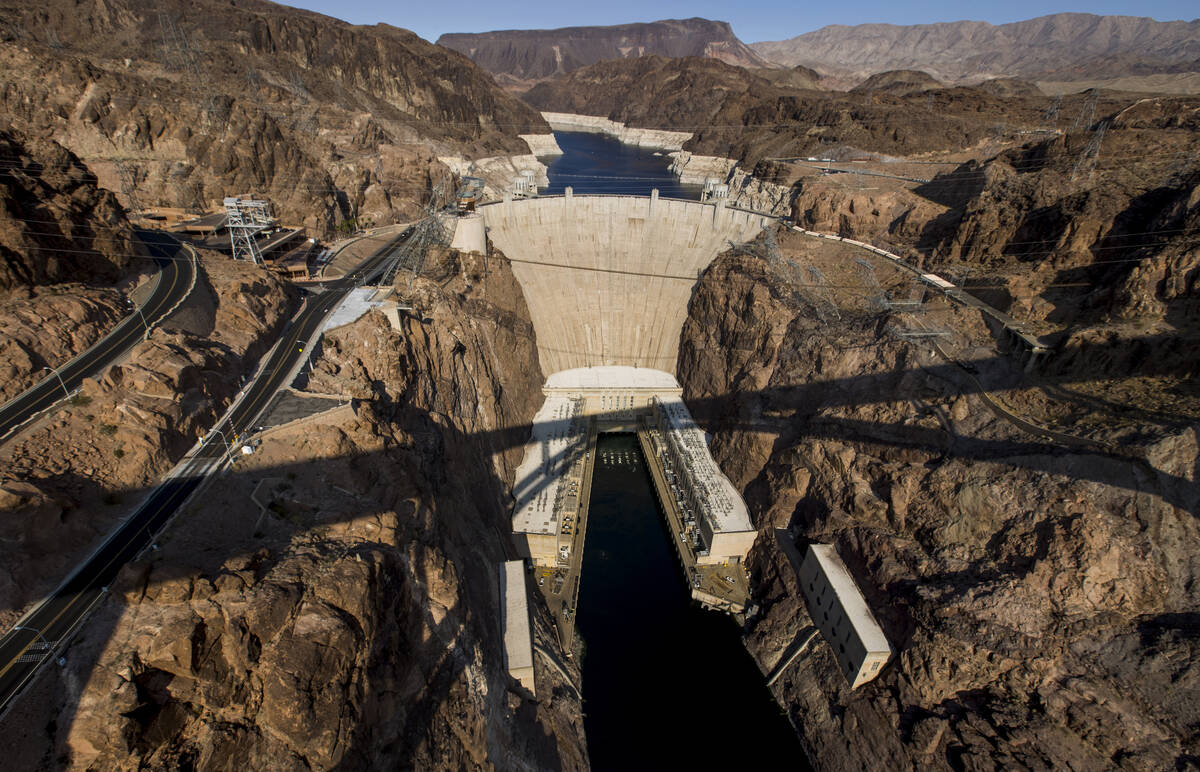 A view of Hoover Dam from the Mike OCallaghan-Pat Tillman Memorial Bridge on Oct. 20, 2020, in ...