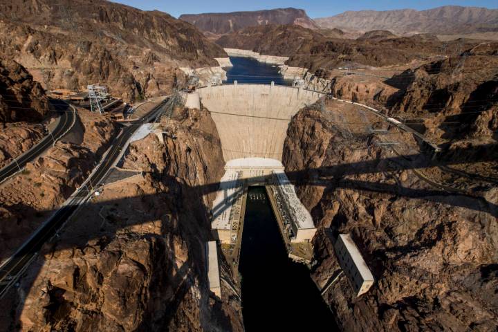 A view of Hoover Dam from the Mike OCallaghan-Pat Tillman Memorial Bridge on Oct. 20, 2020, in ...