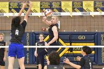 Robert Vendettoli/Boulder City Review Boulder City volleyball star Levi Randall spikes the ball ...