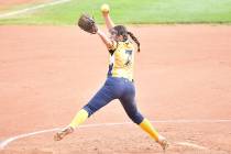Robert Vendettoli/Boulder City Review Boulder City pitcher Rhiley Beck picks up the victory ove ...