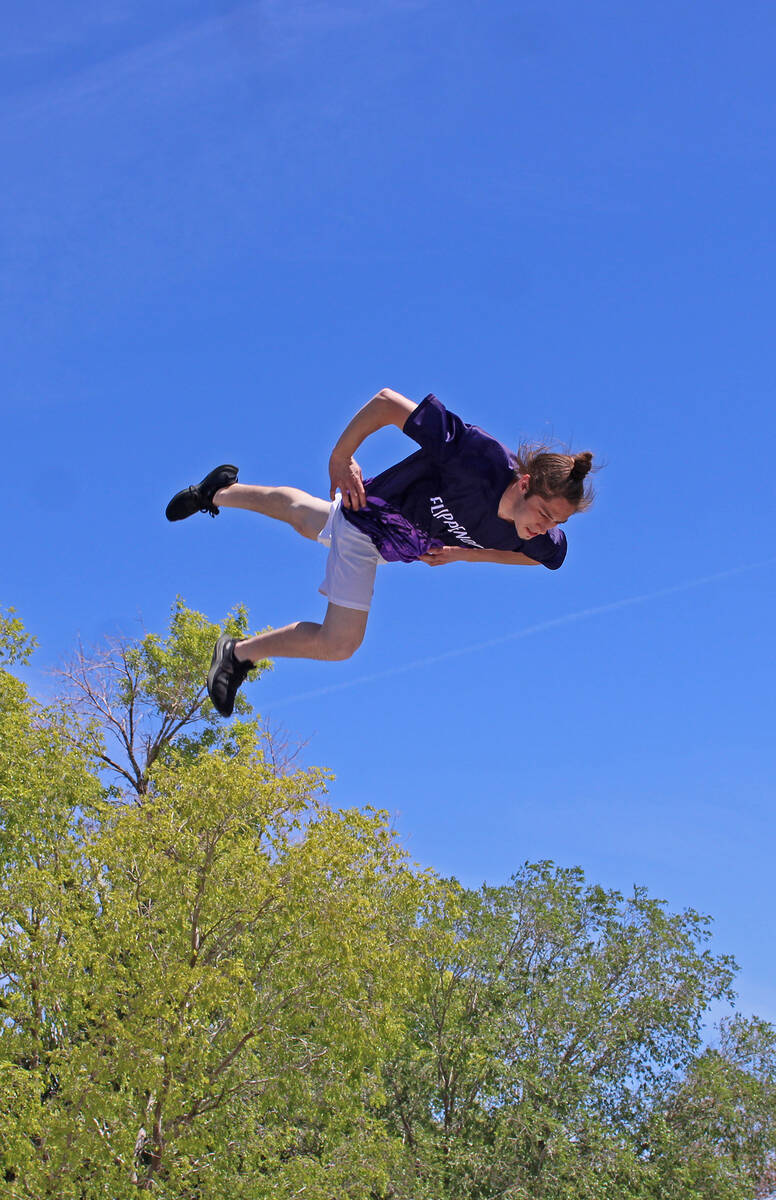 Photos by Ron Eland/Boulder City Review A member of the Flippenout Trampoline team appears to b ...