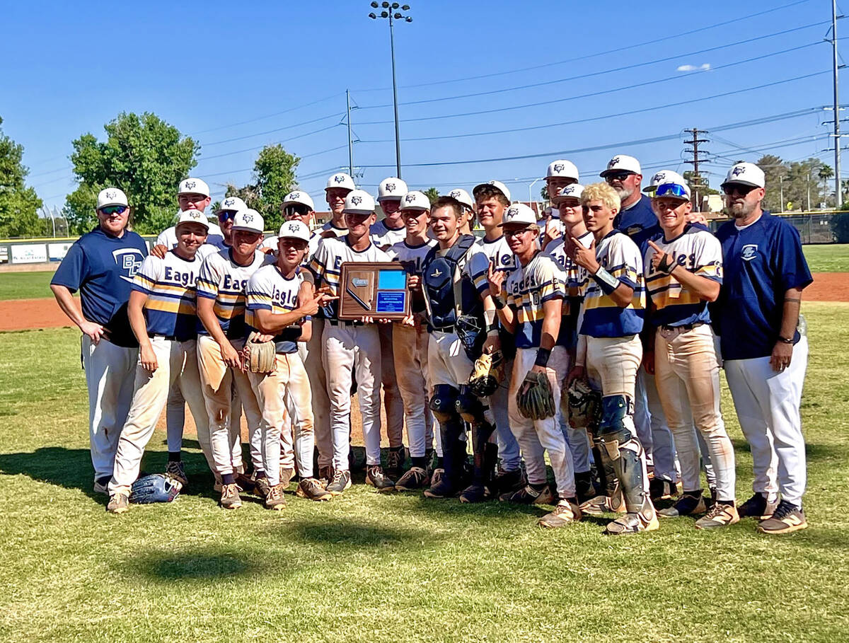 Photo courtesy Matt Teeples Boulder City High School baseball celebrates winning the 3A Southe ...