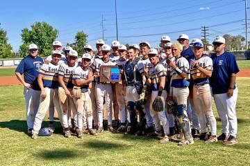 Photo courtesy Matt Teeples Boulder City High School baseball celebrates winning the 3A Southe ...