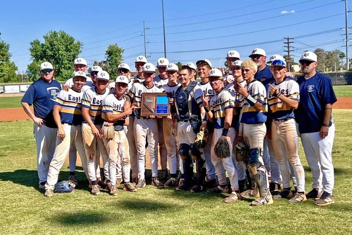 Photo courtesy Matt Teeples Boulder City High School baseball celebrates winning the 3A Southe ...