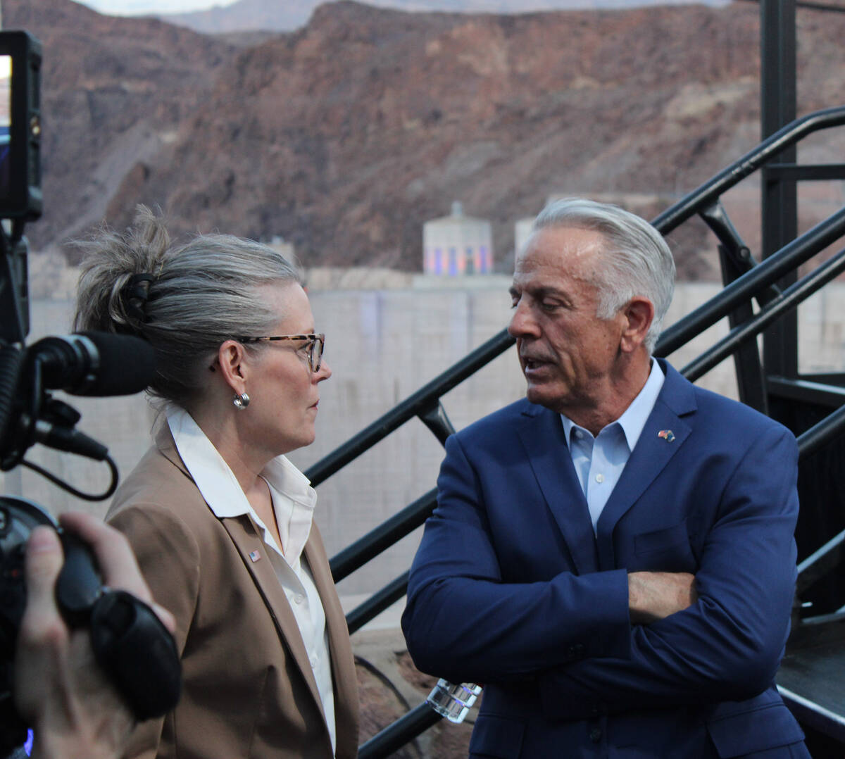 Ron Eland/Boulder City Review Prior to the ceremony Monday, Arizona Gov. Katie Hobbs spoke with ...