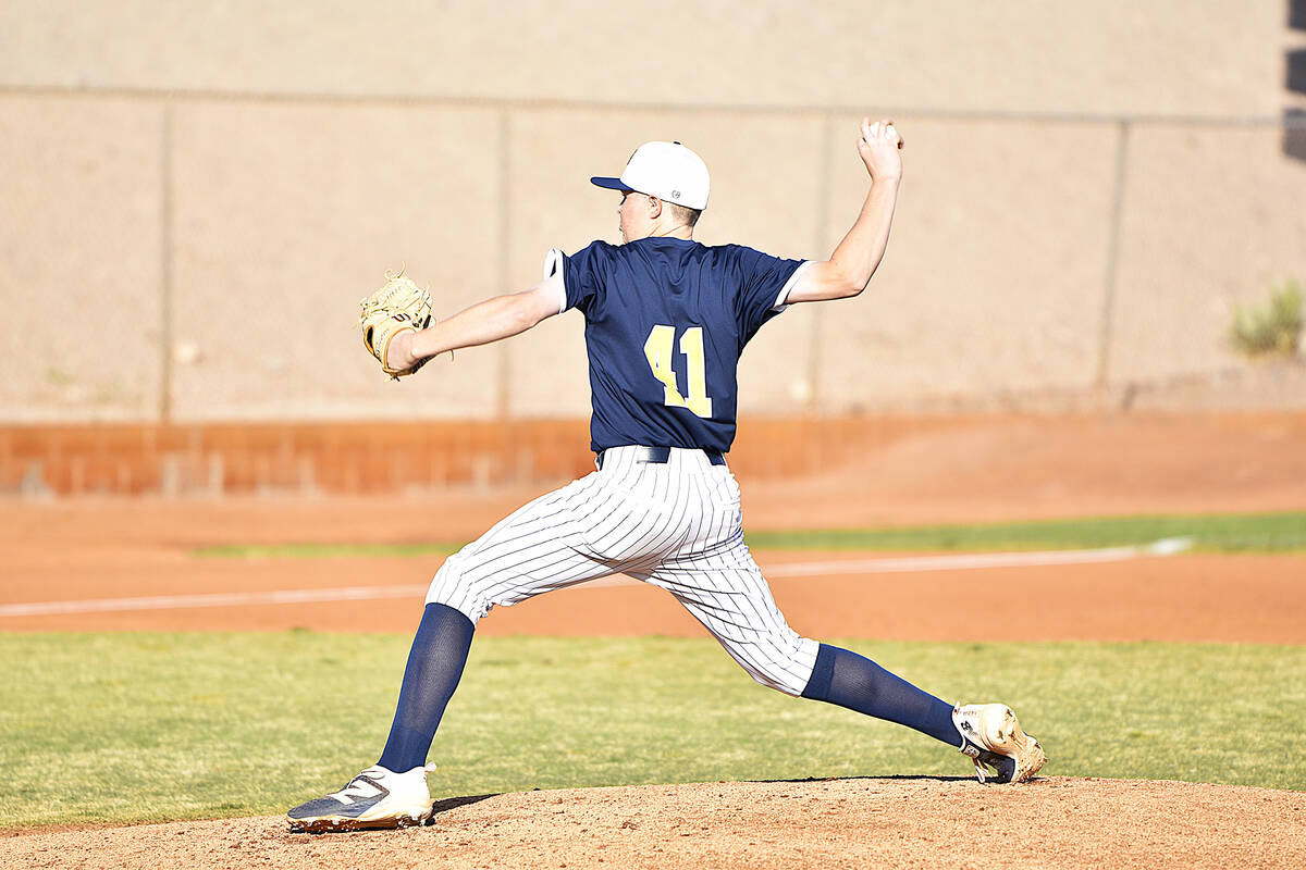 Robert Vendettoli/Boulder City Review Boulder City pitcher Tate Crine throws strikes against 5A ...