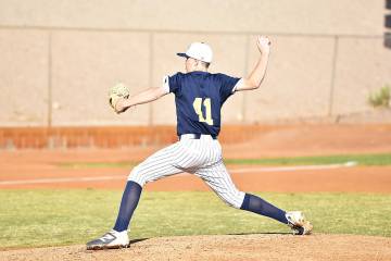 Robert Vendettoli/Boulder City Review Boulder City pitcher Tate Crine throws strikes against 5A ...