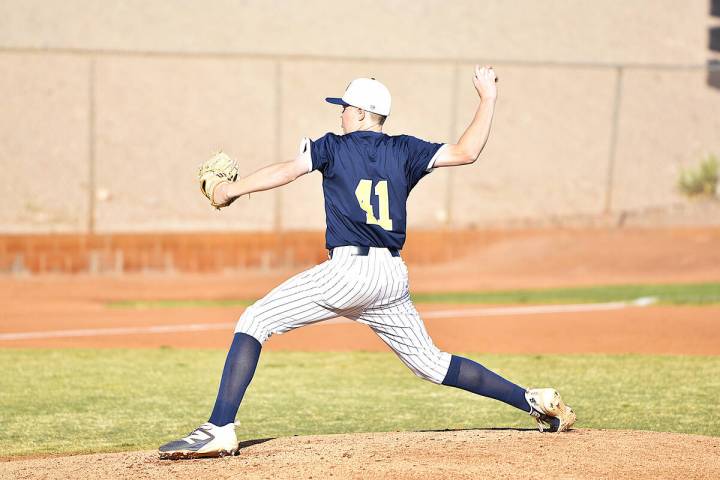 Robert Vendettoli/Boulder City Review Boulder City pitcher Tate Crine throws strikes against 5A ...