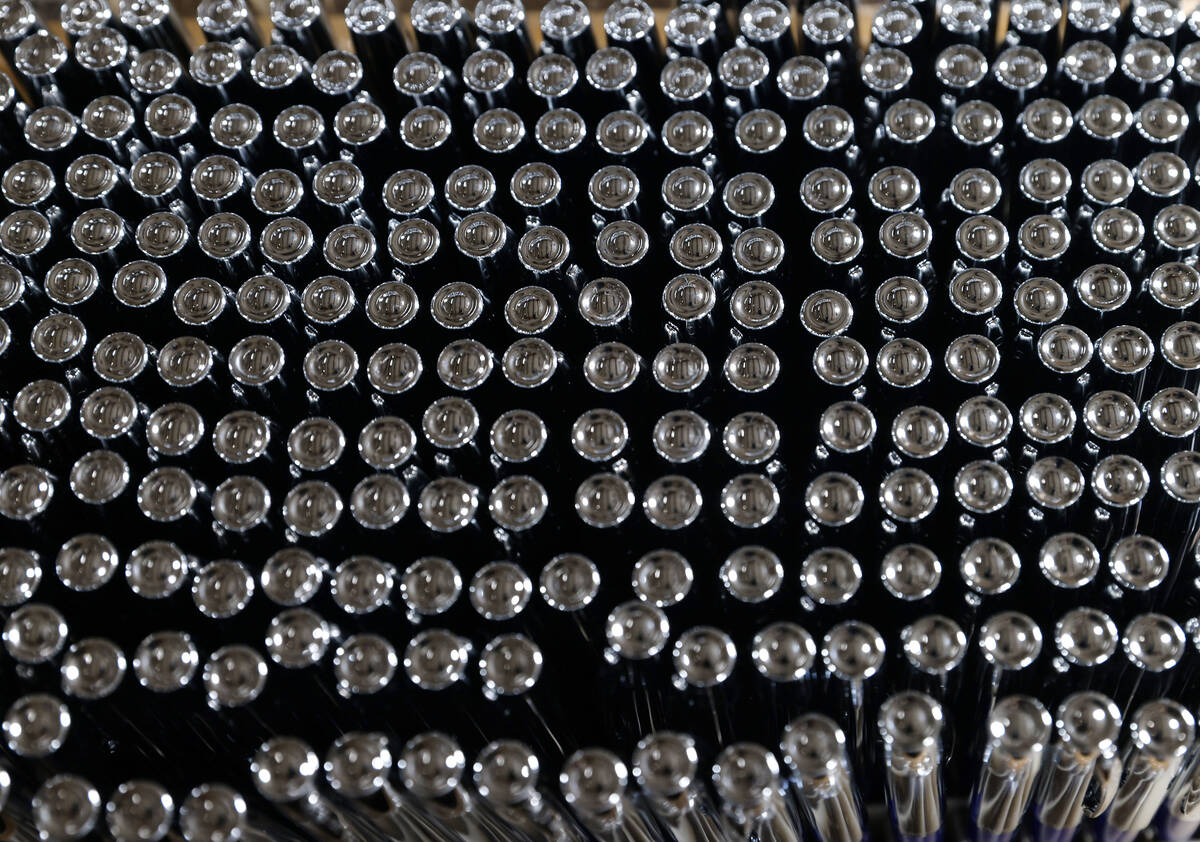 The Fisher Space Pens are displayed at the Fisher Space Pen factory on June 5, 2026, in Boulder ...