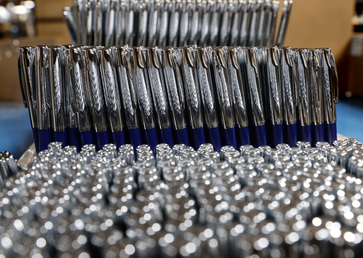 The Fisher Space Pens are displayed at the Fisher Space Pen factory on June 5, 2026, in Boulder ...