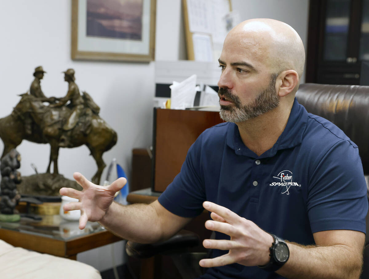 Matt Fisher, VP of Fisher Space Pen, speaks during an interview with the Review-Journal at his ...