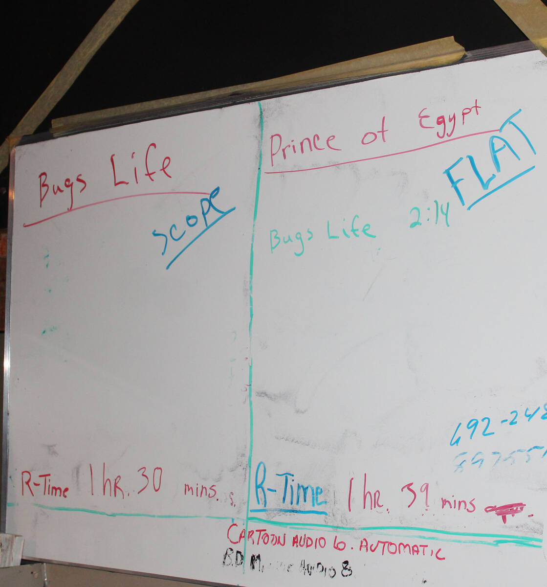 Ron Eland/Boulder City Review A white board in the projector room lists the final two movies sh ...