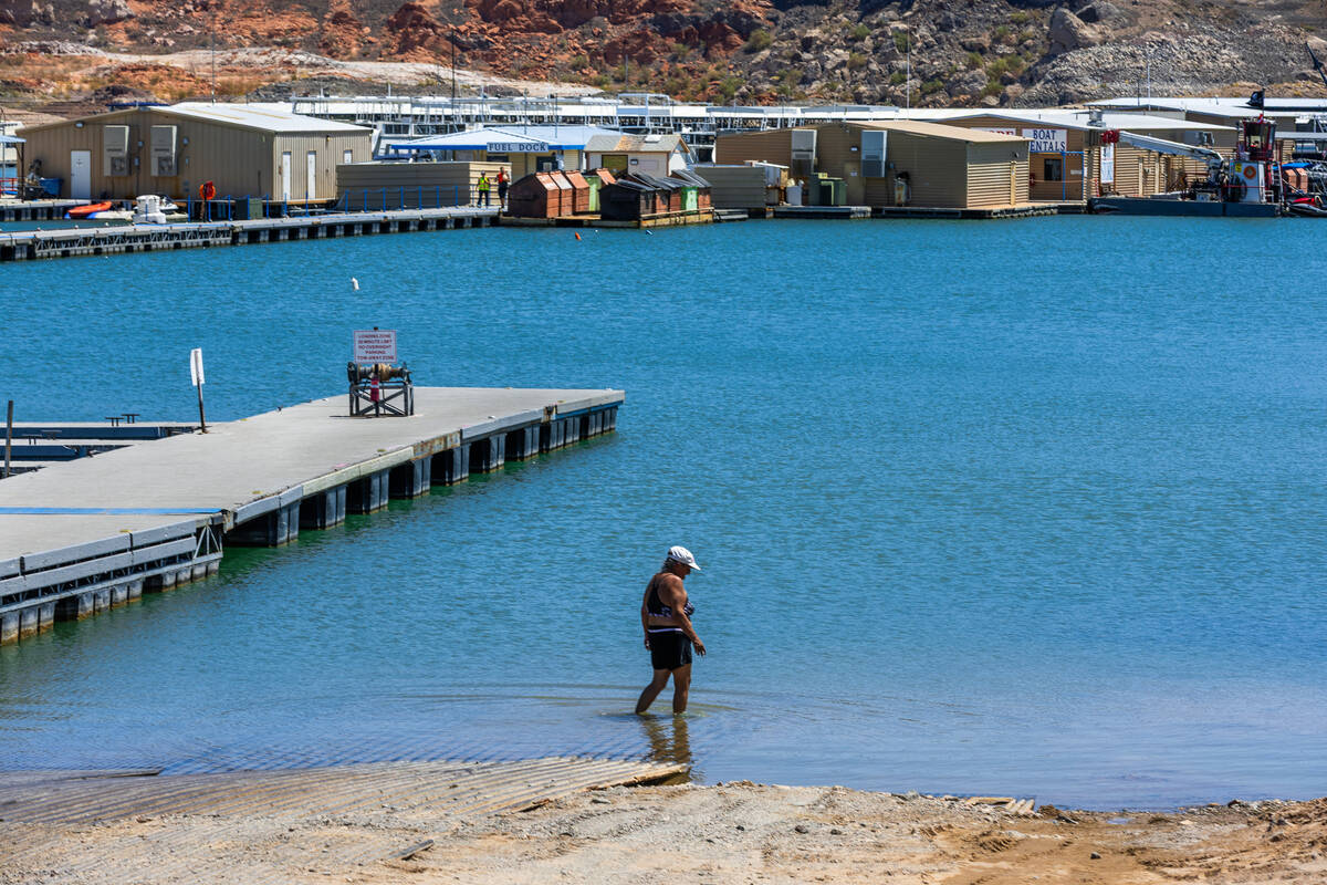 A woman cools off at the Callville Bay Marina in the Lake Mead National Recreation Area on Thur ...
