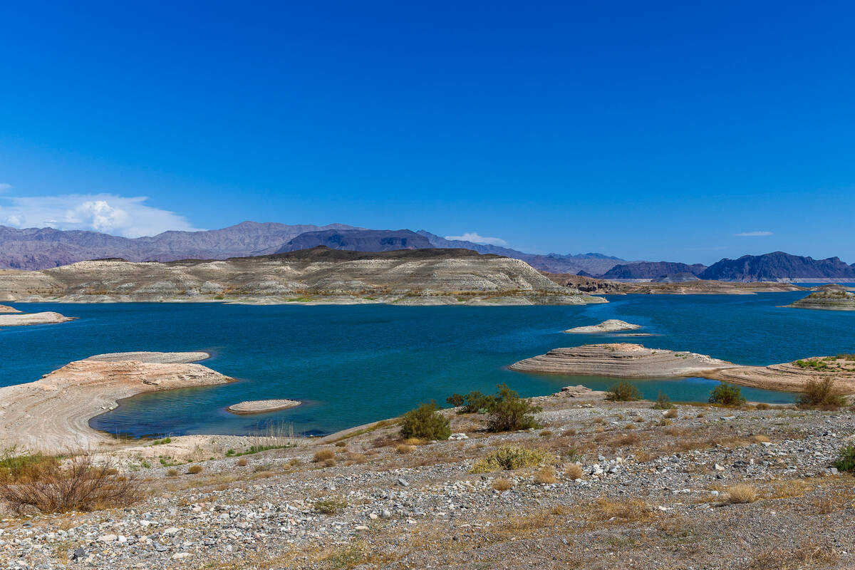 Lake Mead, visible from the road above Boxcar Cove at the Lake Mead National Recreation Area on ...