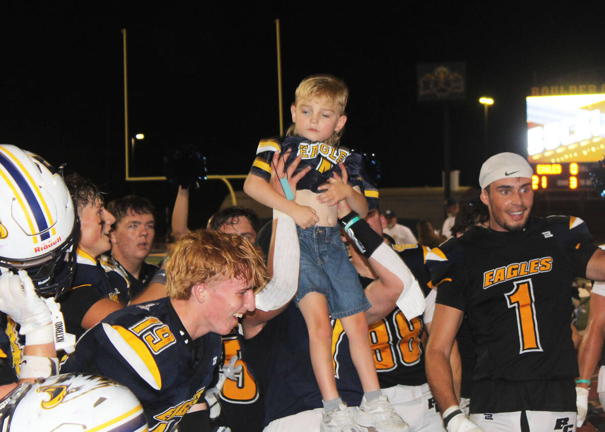 Ron Eland/Boulder City Review Following last Friday’s 21-0 home win, BCHS players raised ...