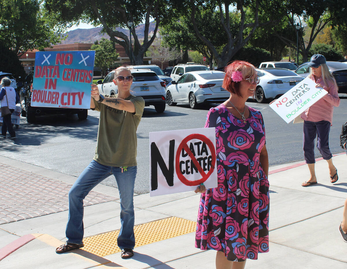 The Boulder City data center project has remained controversial among residents, seen here prot ...