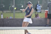 Robert Vendettoli/Boulder City Review Boulder City doubles star Lyla Gunson returns the ball ag ...